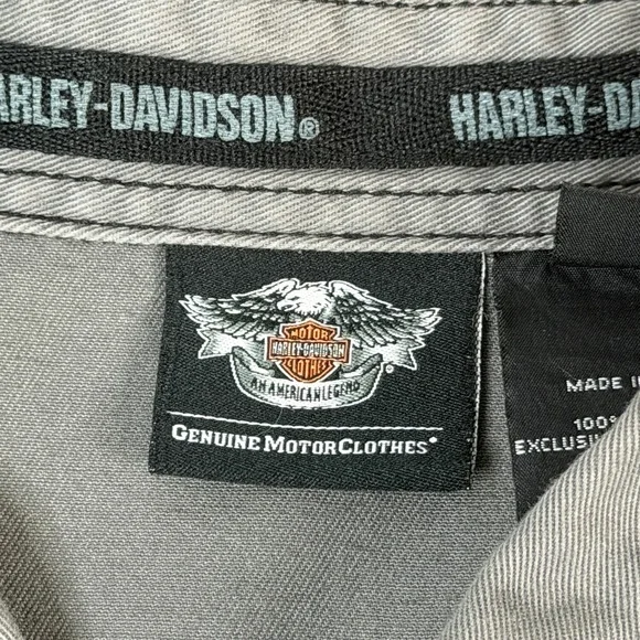 Harley-Davidson Men's XL Shirt Gray ShortSleeve Button Up Embroidered Eagle Back - Picture 6 of 10